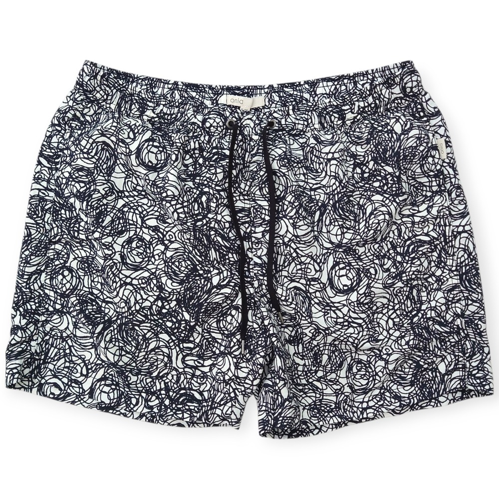 ONIA Swim Trunk Mens XL Charles 5 Black White Abstract Mesh Lined Shorts Zip